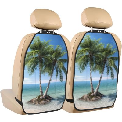 VTCTOASY Kick Mat Back Seat Protector for Car 2 Pack Extra Large Car Back Seat Cover with 3 Storage Pockets Waterproof Seat Back Protector Sea Palm Trees Backseat Car Organizer for Trucks SUV