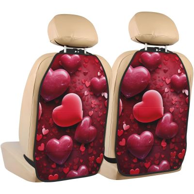 VTCTOASY Kick Mat Back Seat Protector for Car 2 Pack Extra Large Car Back Seat Cover with 3 Storage Pockets Waterproof Seat Back Protector Valentines Love Hearts Backseat Car Organizer for Trucks SUV