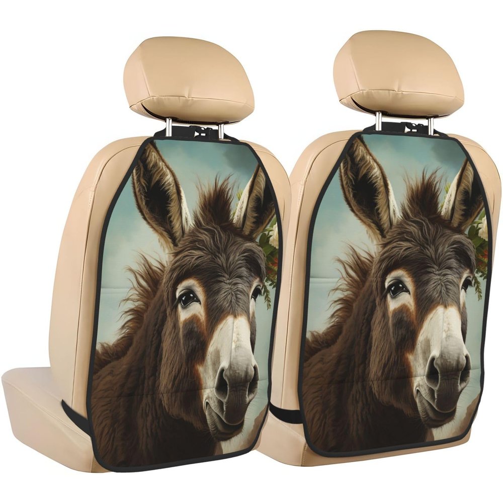 VTCTOASY Kick Mat Back Seat Protector for Car 2 Pack Extra Large Car Back Seat Cover with 3 Storage Pockets Waterproof Seat Back Protector Donkey Animals Backseat Car Organizer for Trucks SUV