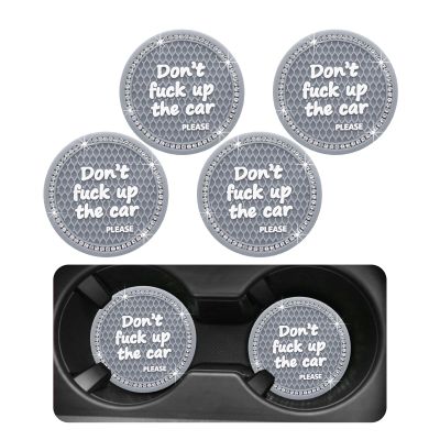Ohleats Bling Car Cup Coaster, 2.75 Inch Non-Slip Don't Fuck Up My Car Please Cup Holder Insert Coaster, Crystal Rhinestone Auto Drink Cup Mat, Universal Car Accessories (Gray-4PCS)