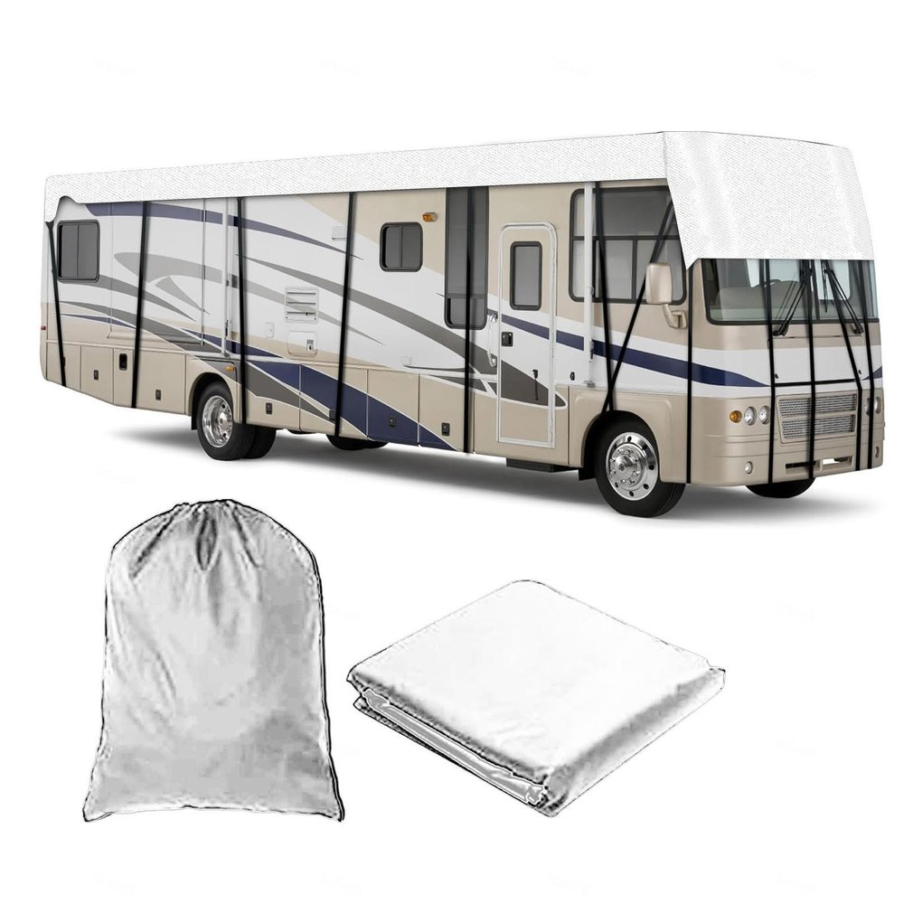 HFKJway Trailer Cover 210D Oxford Cloth Travel Trailer Cover Foldable Storage, Easy to Clean Waterproof Travel Trailer Cover Rv Covers for Roof Only,Grey-7.5m3m