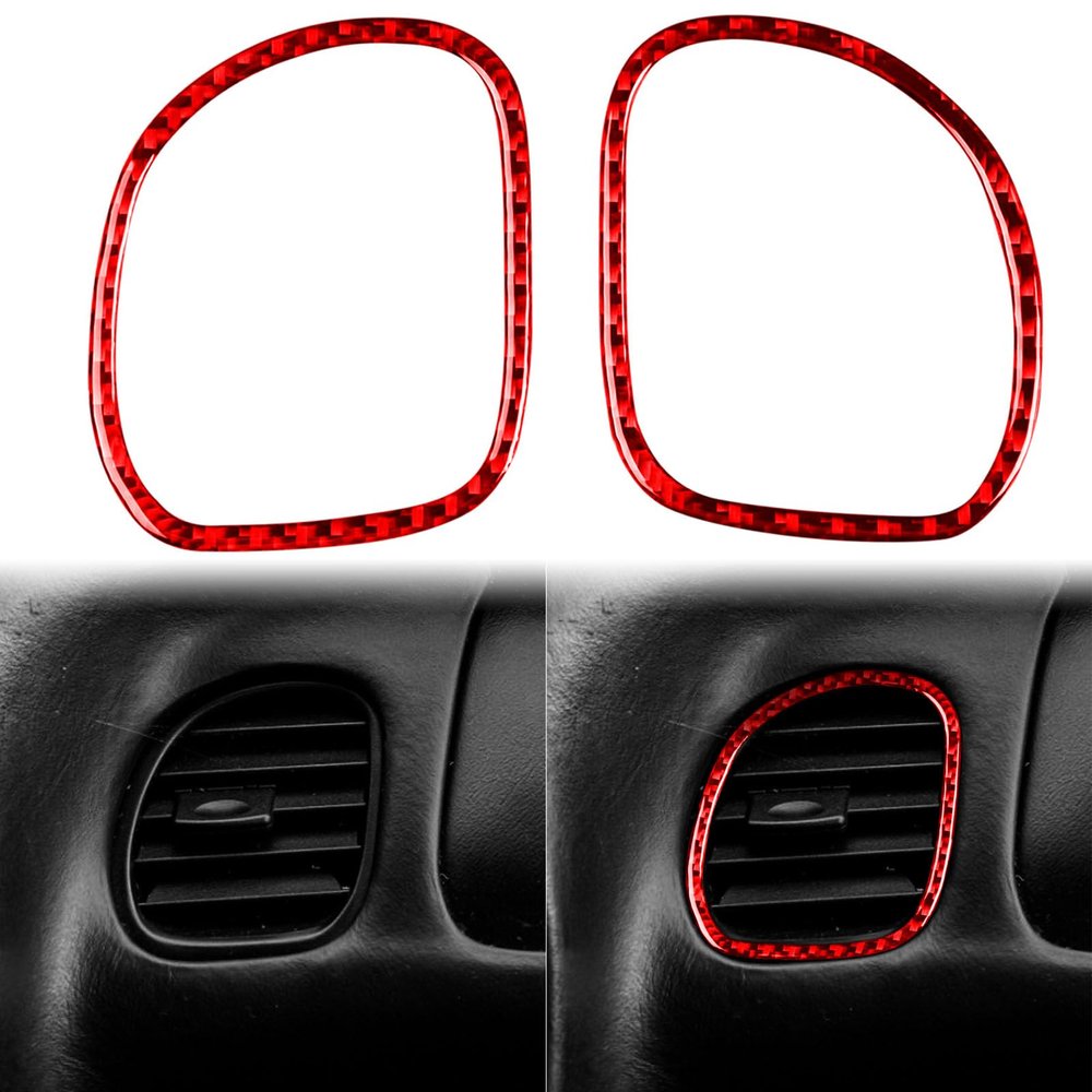 Auto Co-Pilot Air Vent Outlet Ring Frame Decal Sticker Compatible with Chevrolet Corvette C5 1998 1999 2000 2001 2002 2003 2004 Real Quality Soft Carbon Fiber Cover Interior Trim Accessories Red