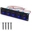 5 Gang Round Rocker Switch Aluminum Panel with LED Light 12V-24V DC 20 Amp 3 PIN ON Off Mini Switch, Marine Boat Illuminated Toggle Switch Panel Waterproof for Car Truck RV ATV UTV (5 Gang, Blue) view 1