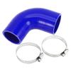 X AUTOHAUX 1 Set 51mm/2.01"-57mm/2.24" ID 90mm/3.54" Length 90 Degrees Blue Car Silicone Hose with Clamps Coolant Hose Universal view 1