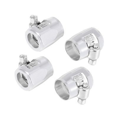ACROPIX 4pcs AN6 Hex Car Hose Finisher Flexible Rubber Pipe Clamp with Screw Band Adapter Fitting for Oil Fuel Water Tube Silver Tone Car Parts