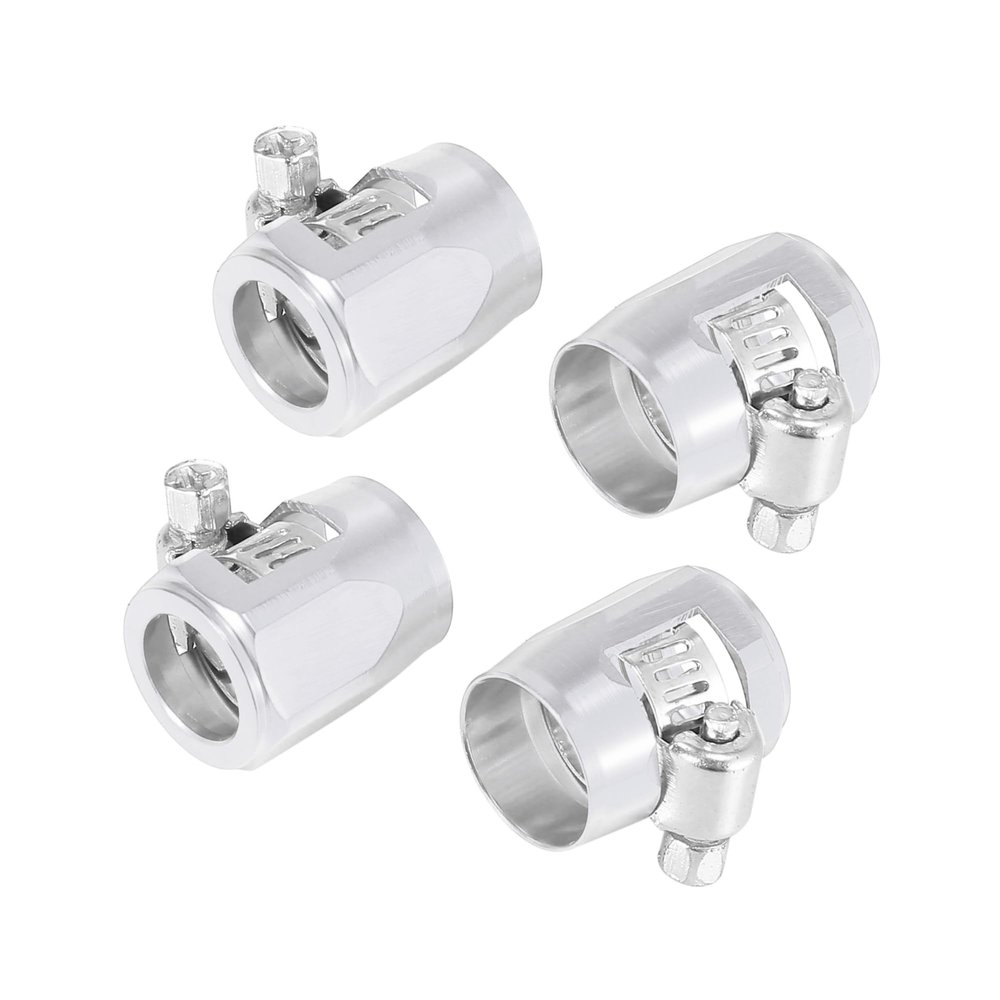 ACROPIX 4pcs AN6 Hex Car Hose Finisher Flexible Rubber Pipe Clamp with Screw Band Adapter Fitting for Oil Fuel Water Tube Silver Tone Car Parts
