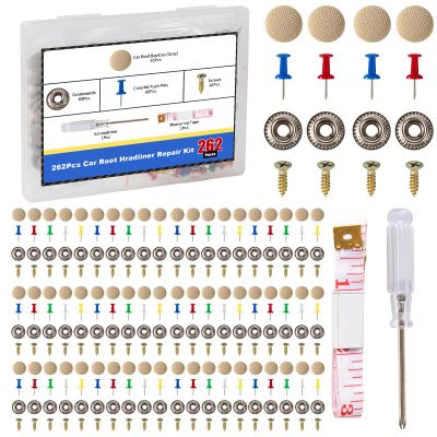 Moibunka 262PCS Car Roof Headliner Repair Kit Advanced Auto Interior Ceiling Fabric Fixing Buckles with Installation Tool Ideal for Older Cars with Sagging Roof Liners (Beige)