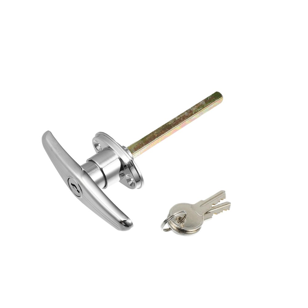 ACROPIX 1 Set Universal Garage Door Keyed T-Handle Lock Kit Shed Door Lock T Handle with 2 Keys for Most Brands of Truck Caps Camper Recreational Vehicle Barns Chrome Silver Tone Car Parts