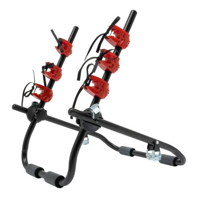 Car Bicycle Rack 3-Bike, Vehicle Trunk Mount Bike Rack Foldable Bicycle Carrier Holder for Most Cars SUV Sedan Hatchback Minivan, 44lbs Load, Black+Red