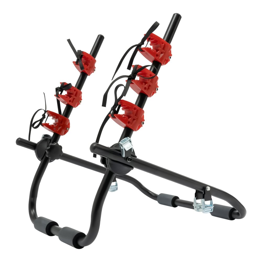 Car Bicycle Rack 3-Bike, Vehicle Trunk Mount Bike Rack Foldable Bicycle Carrier Holder for Most Cars SUV Sedan Hatchback Minivan, 44lbs Load, Black+Red