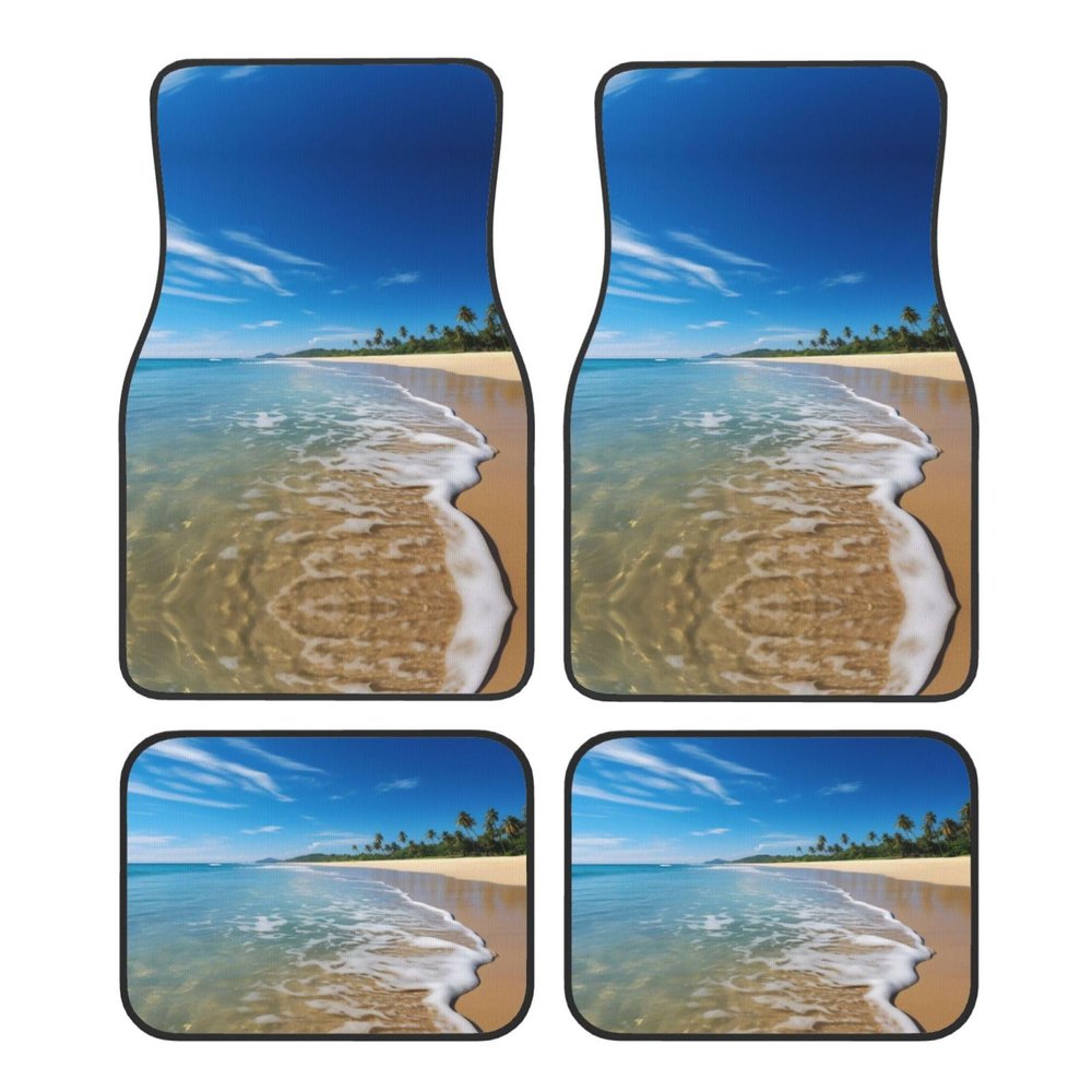 Clear Sky Wave Beach Print Car Foot Mat Set of 4 Pieces Soft Thickened Non Slip Waterproof Automotive Floor Mats