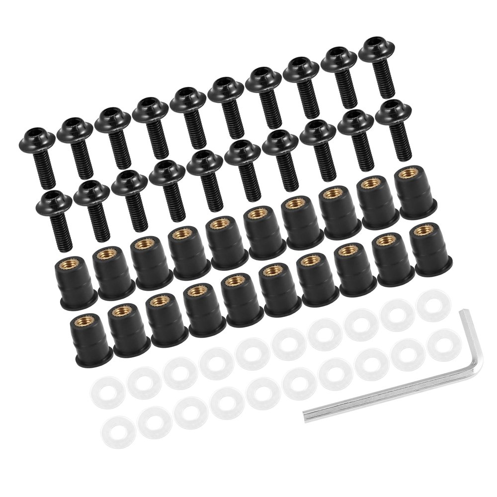HEROFFIX 20pcs M5 5mm Motorcycle Windscreen Screws Fairing Windscreen Screws Bolt Windshield Mounting Nuts Installation Black Replace Parts