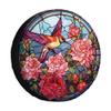 Cafetime Hummingbird Flowers Spare Tire Cover Bird Floral Stained Glass Window Artistry Wheel Protectors Covers Dust Proof 17 Inch Wheel Covers for Trailer RV SUV Truck Camper Travel Trailers view 1