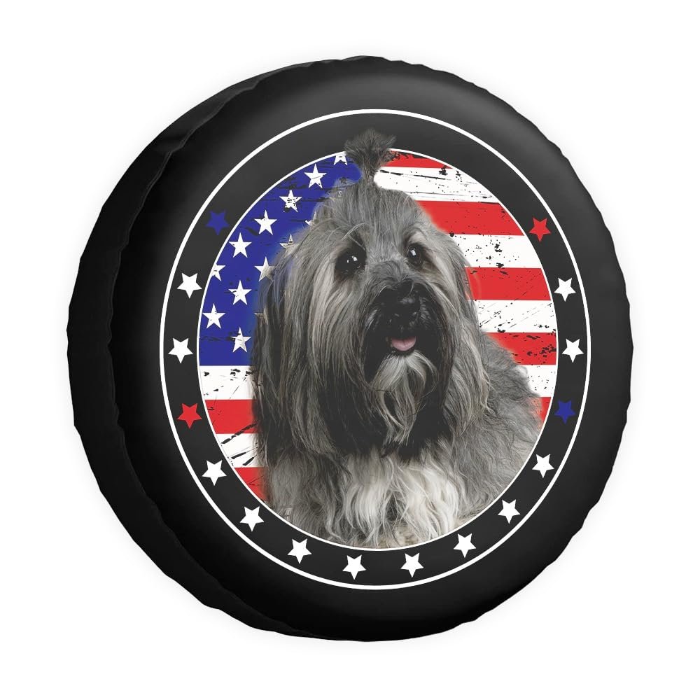 GABSHAIM Havanese American Flag Spare Tire Cover Dog Stars and Stripes US Flag Tire Wheel Cover Protectors Camper RV Trailer SUV Truck Universal 15 Inch