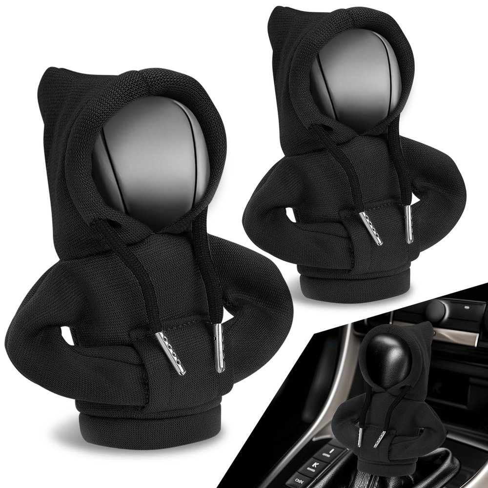 Auto Dynasty 2pcs Car Gear Shift Knob Hoodie, Mini Hoodie Shifter Cover, Automotive Interior Decoration, Gear Shifter Stick Protector, Auto Manual Transmission Lever Cover, Black/Red