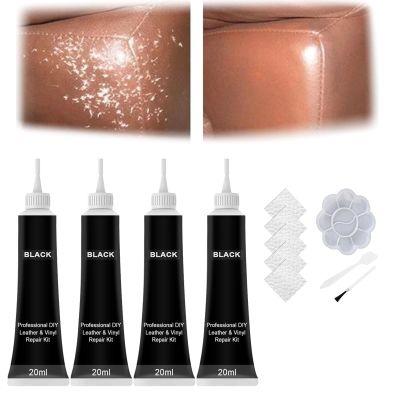 Advanced Leather Repair Gel, Professional Leather Repair Kit, Leather Filler Putty, Vinyl Repair Kit for Sofa Couch, Car Seat (Black,4PCS)