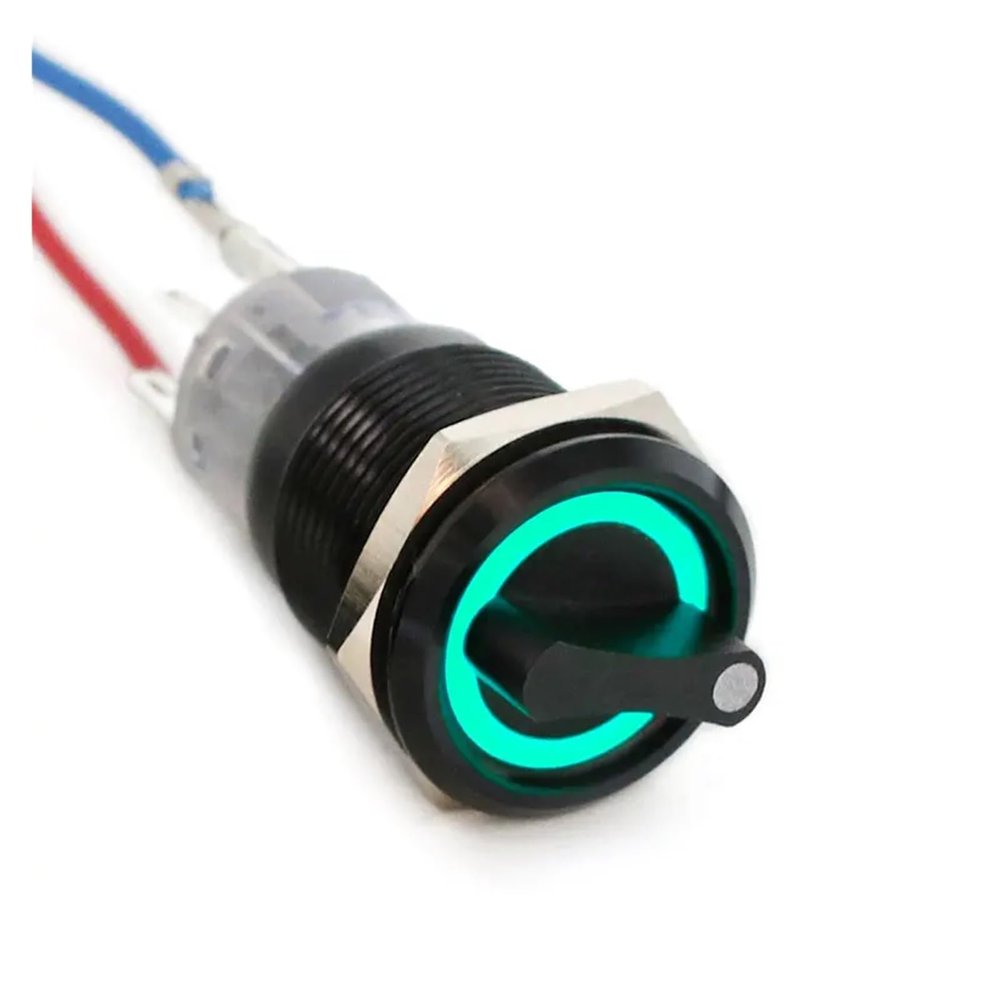 PPOZYLPC 19mm Black Self-Return Momentary Self-Locking Fixation Waterproof DPDT Illuminated Metal Selector Rotary Switch 2/3 Position LED(Green,Latching Fixation_2 Position_3-6V)