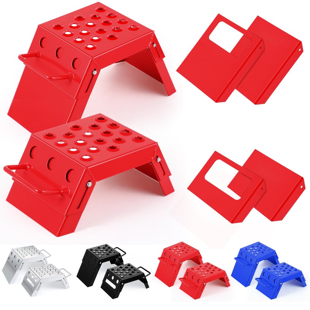 DaisyInner 2 Pcs Moto Starting Block Aid Adjustable 3-9" Starting Blocks Motorsport Foot Stool Dirt Bike Accessories for E Bikes Youth Moto Crossers Touring Motorcycles (Red)