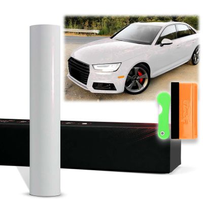 12"x60" (1FTx5FT) White Red PET Marble Pearl Gloss Vinyl Wrap Auto Car Sticker Decal Film Sheet Bubble Free Air Release Technology with Tool Kit