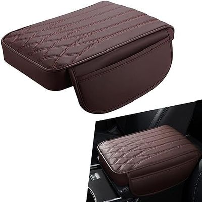 MTNYY for Chevrolet Silverado GMC Sierra 1500 2019-2024 Car Center Console Cover, Microfiber Leather Armrest Cover Cushion, with 2 Side Storage Pockets,Hand Rest Pillow with Height Increase,Brown