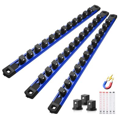 Reniteco Magnetic Socket Organizer Set, 3-Pack 1/2 Socket Rails