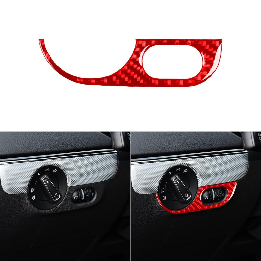 Car Headlight Switch Decal Driver Side Dash Sticker Real Quality Carbon Fiber Trim Compatible with VW Volkswagen Jetta 2012 2013 2014 2015 2016 2017 2018 Interior Accessories Decor Red