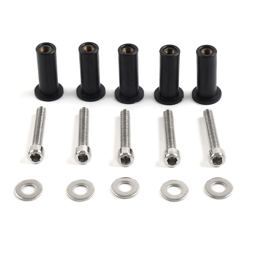 Cnwaga3 5 Pcs Windscreen Well Nut Screws Mount Bolts Hardware Kit Windshield Iron Chrome Motorcycle for Harley Road Glide