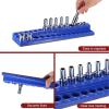 HARFINGTON Magnetic Socket Organizer 1/2" Drive Metric Socket Holder Tray Socket Storage Rack Holds 19 Standard and Deep Size Sockets, Blue view 4