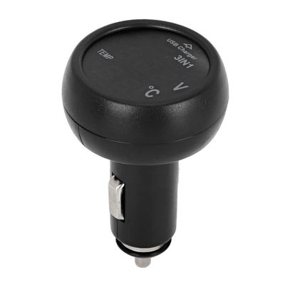 3 in 1 Multifunctional Car Gadget: Digital LED Voltmeter, Temperature Monitor & High Speed USB Charger for 12V24V Vehicles