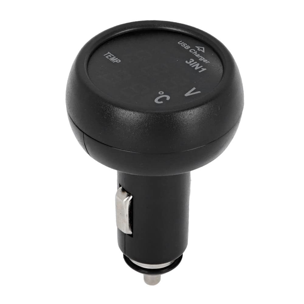 3 in 1 Multifunctional Car Gadget: Digital LED Voltmeter, Temperature Monitor & High Speed USB Charger for 12V24V Vehicles
