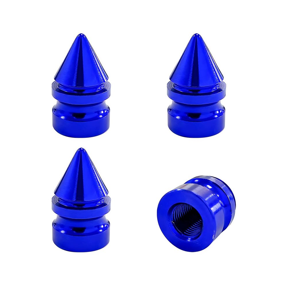 povtii 4 PCS Car Tire Valve Caps, Aluminum Alloy Spiked Tire Wheel Valve Stem Caps, Tire Valve Dust Cover Decoration for Car Truck Bicycle Motorcycle, Universal Car Accessories (Blue, 4 PCS)