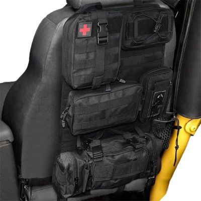 OVARIA Universal Car Seat Back Organizer Vehicle Molle Panel Organizer Storage Bag with 5 Detachable Molle Pouch for Jeep, Truck, SUV, Car(Black)