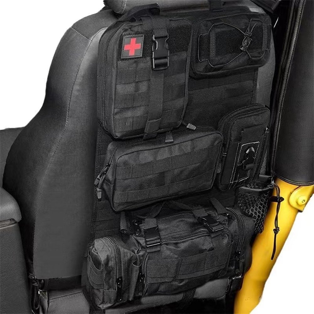 OVARIA Universal Car Seat Back Organizer Vehicle Molle Panel Organizer Storage Bag with 5 Detachable Molle Pouch for Jeep, Truck, SUV, Car(Black)