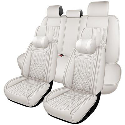 Car Seat Covers for Toyota RAV4 2014-2023 2024 2025 2026,5 Seats Full Set Luxury Breathable Nappa Leather Seat Cover Waterproof Seat Protector,Airbag Compatible Vehicle Chair Covers(White, Pillows)