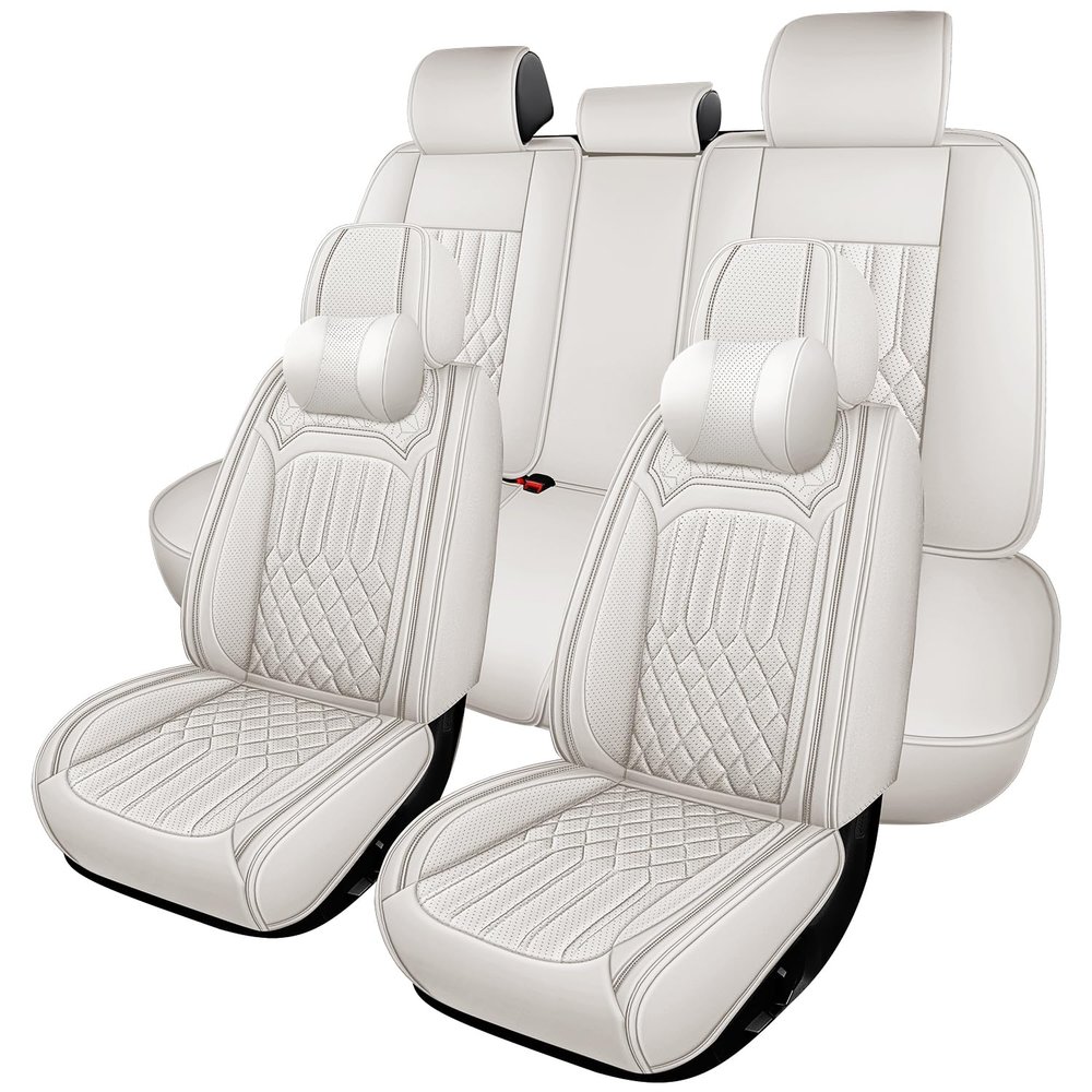 Car Seat Covers for Toyota RAV4 2014-2023 2024 2025 2026,5 Seats Full Set Luxury Breathable Nappa Leather Seat Cover Waterproof Seat Protector,Airbag Compatible Vehicle Chair Covers(White, Pillows)
