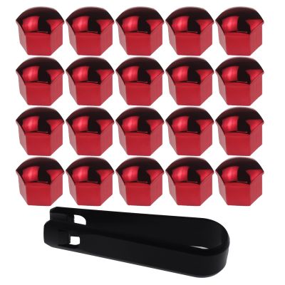 Nihfien 20 Pcs Wheel Lug Nut Covers Bolt Caps,21mm Universal Anti-Rust Car Tire Nut Caps Bolt Cover,Hexagonal Plastic Tire Bolt with Removal Tool (Red)