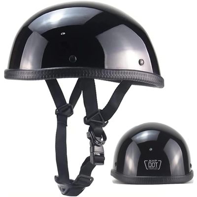 Cool Small and Light German Style Novelty Small Beanie DOT Approved Helmet,Ultra-Thin Motorcycle Half Helmet,Low Profile Street Skull Cap Bike Helmet for Chopper Moped Scooter(Bright Black,XX-Large)