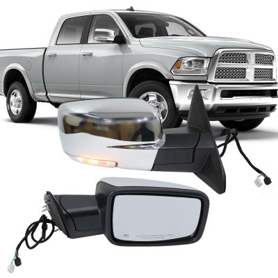 MOFOAP Passenger Side Mirror Compatible with 2013-2018 Dodge Ram 1500 2500 3500 Mirrors with Heated Puddle Lamp Tuning LED Signal Power Fold Chrome(9+2Pins)