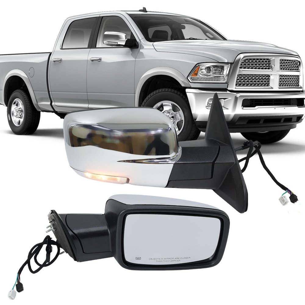 MOFOAP Passenger Side Mirror Compatible with 2013-2018 Dodge Ram 1500 2500 3500 Mirrors with Heated Puddle Lamp Tuning LED Signal Power Fold Chrome(9+2Pins)
