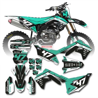Decallab Customizable Personalized Motocross Full Graphics Kit, Complete Professional Dirt Bike Racing Decal Sticker Set for Kawasaki KX 250F KX 450F 2021 2022 2023 (Teal)