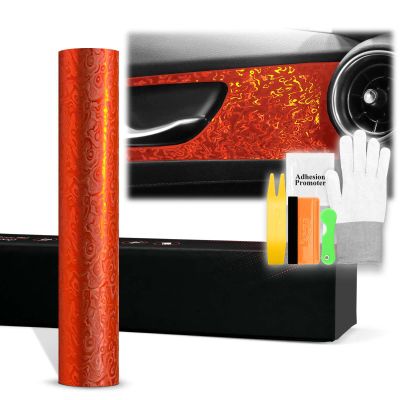 20"x60" (1.6FTx5FT) Dark Red PET Damascus Forged Satin Vinyl Wrap Auto Car Sticker Decal Film Sheet Bubble Free Air Release Technology with Tool Kit