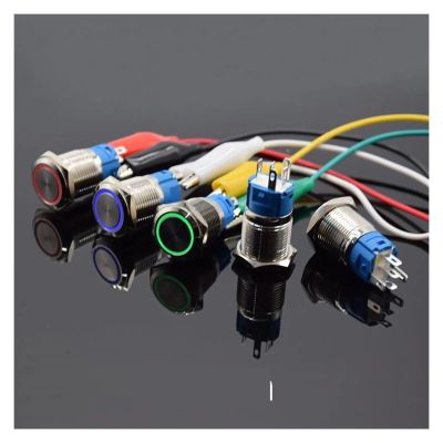 QZLIBEFUD 16mm Switch 6V 12V 24V 220V Self Lock/Momentary Metal Push Button Switch LED Light Reset Car Start Button Power Button Blue(White-Self Lock,220V)