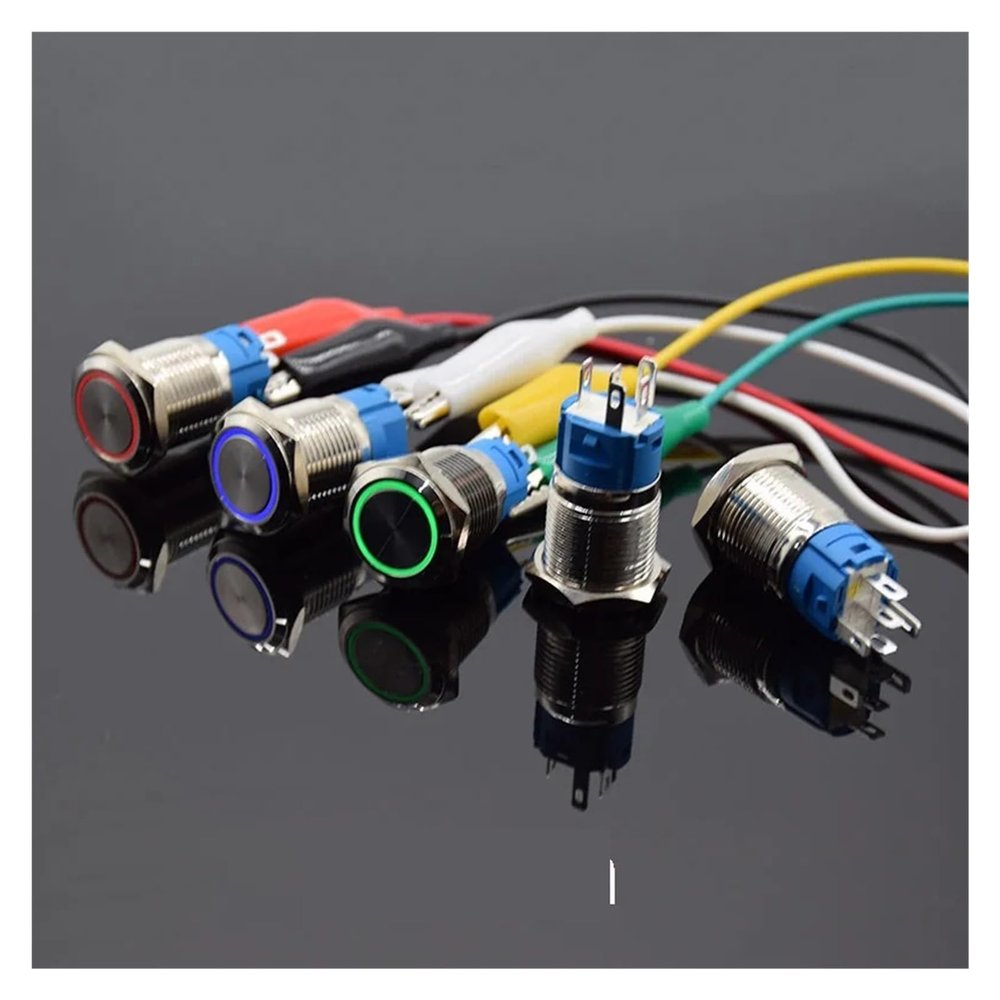 QZLIBEFUD 16mm Switch 6V 12V 24V 220V Self Lock/Momentary Metal Push Button Switch LED Light Reset Car Start Button Power Button Blue(White-Self Lock,220V)