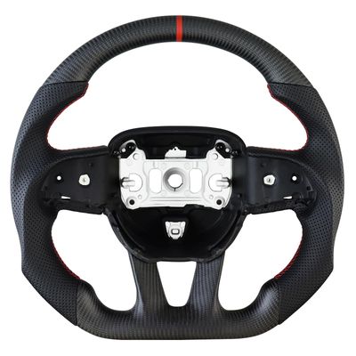 LOSCHEN Matte Carbon Fiber Steering Wheel Nappa Perforated Leather, D-shaped Flat-bottom Steering Wheel for Dodge/Jeep Grand Cherokee/SXT/GT/RT/SRT/HELLCAT