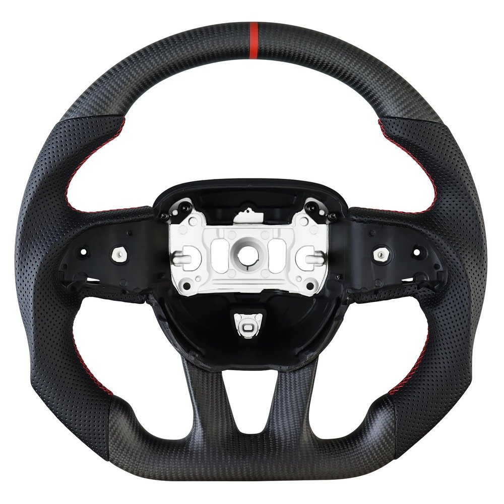 LOSCHEN Matte Carbon Fiber Steering Wheel Nappa Perforated Leather, D-shaped Flat-bottom Steering Wheel for Dodge/Jeep Grand Cherokee/SXT/GT/RT/SRT/HELLCAT