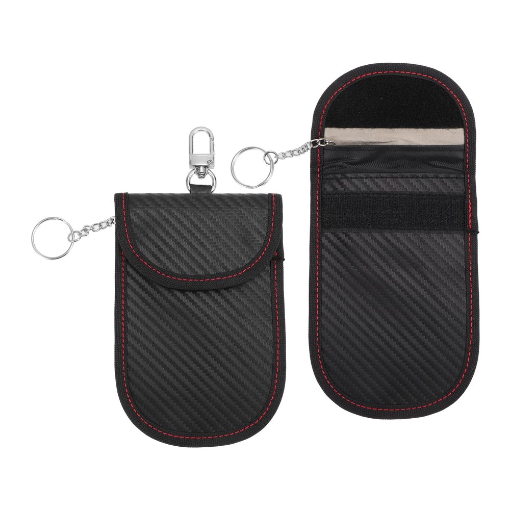 VekAuto 2 Pcs, Faraday Pouch, RFID Signal Blocking Bags Universal for Car Key Keyless Car Starter, Key Fob Protector Carbon Fiber Black with Hook