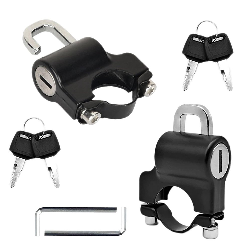 2Pcs Motorcycle Helmet Lock Universal Motorcycle Helmet Security Padlock Handlebars Lock Set with 4 Keys for Motorbike Bicycle or Scooter, 22-28mm Handlebar Tubing