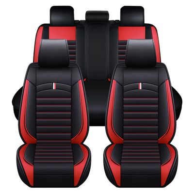 BPOOBP Custom Car Seat Covers for Mercedes-B#e nz A45 2018-2025 5 Seat Covers Full Set PU Leather Car Seat Protector Breathable Waterproof Compatible AirbagsBlack Red