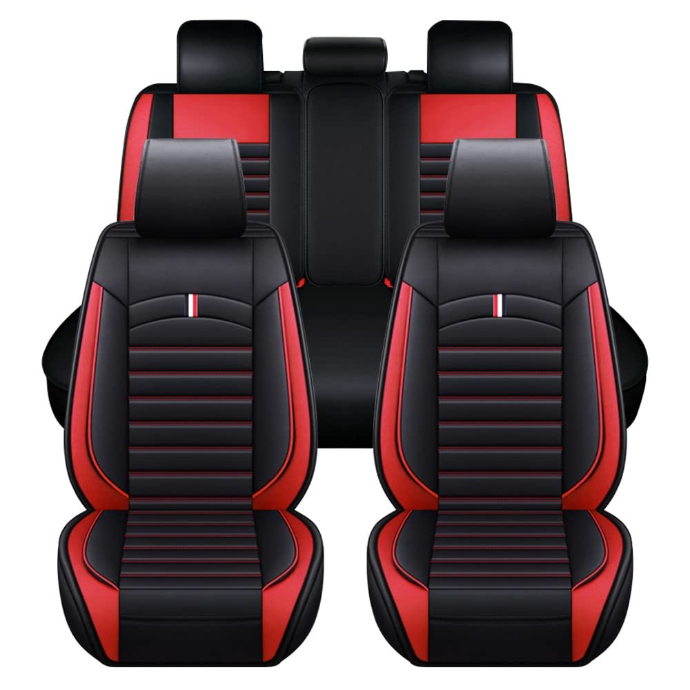 BPOOBP Custom Car Seat Covers for Mercedes-B#e nz A45 2018-2025 5 Seat Covers Full Set PU Leather Car Seat Protector Breathable Waterproof Compatible AirbagsBlack Red