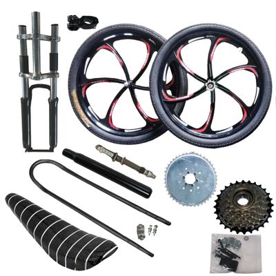 Fuel Tank Bike Frame Kit with 26in 6 Mag Integrated Wheel, Banana Saddle, Triple Tree Suspension Fork, 3.4L Integrated Fuel Tank for 2/4 Stroke Bike Engine